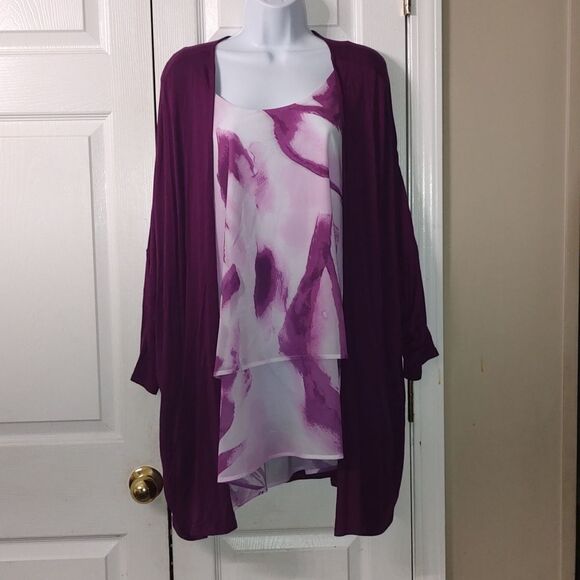 Lane Bryant 2 pc sleeveless blouse and open front light weight cardigan Sz 22/24 - Picture 1 of 9